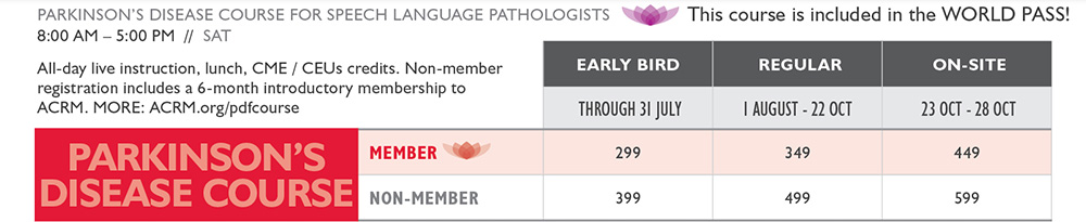 ACRM Conference Rates: Parkinson's Disease Course / June 2017