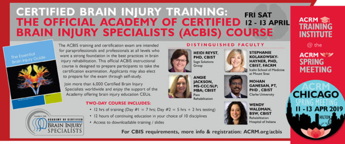 Certified Brain Injury Training: The Official Academy Of Certified Brain Injury Specialists (ACBIS) Course Badge Spring 2019