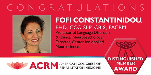 Fofi Constantinidou received the 2019 ACRM Distinguished Member Award