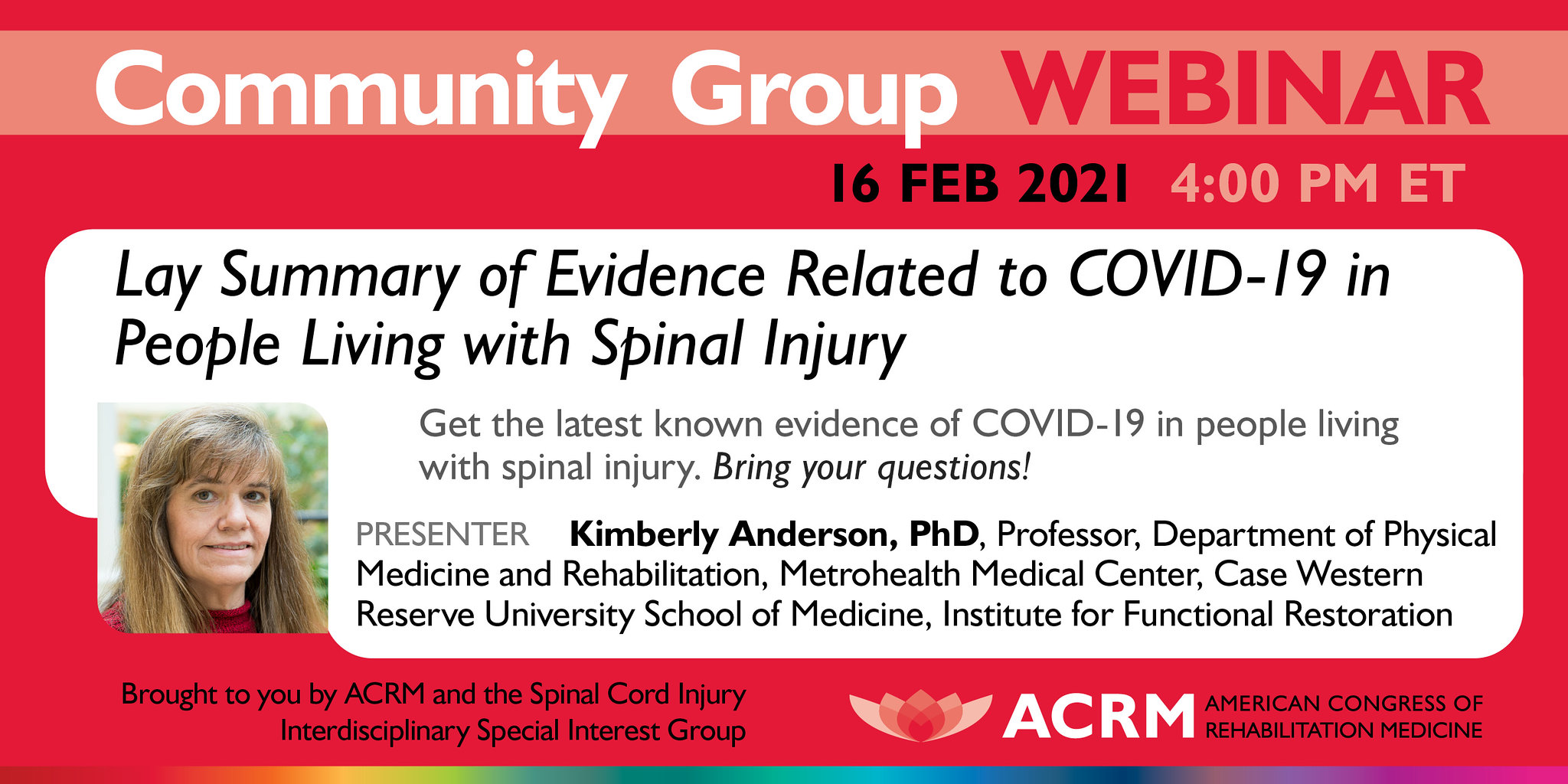 ACRM webinar Summary of Evidence Related to COVID-19 in people living with SCI image