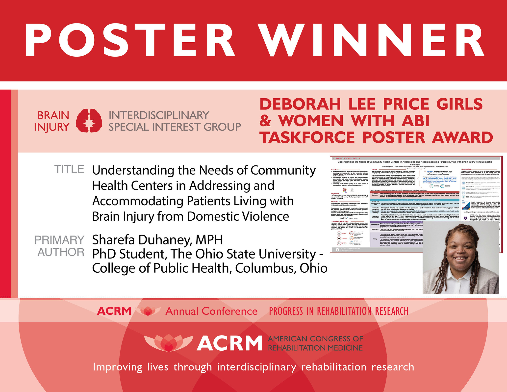 Brain Injury ISIG Deborah Lee Price Girls and Women with ABI Taskforce Poster Award