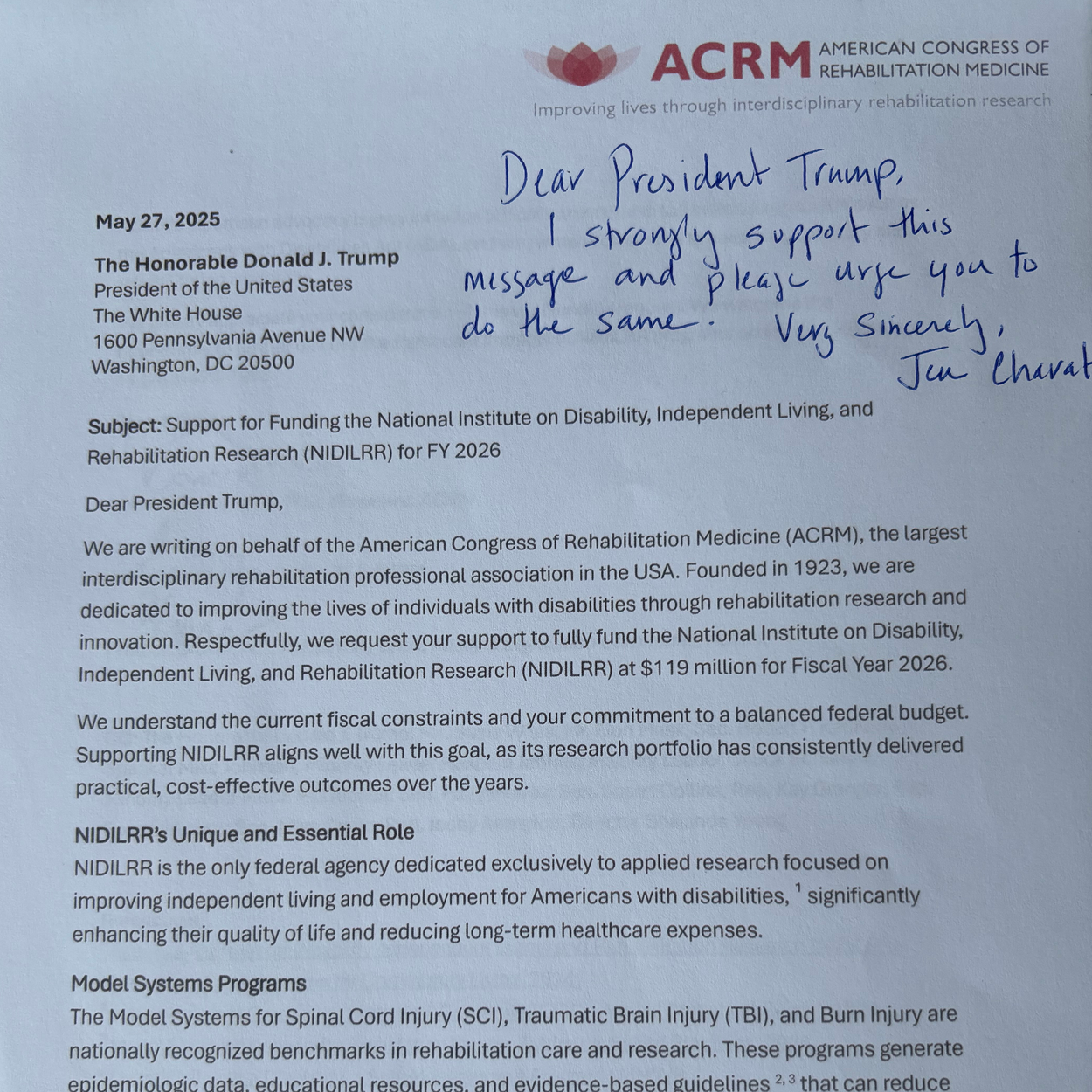 Personal note of support